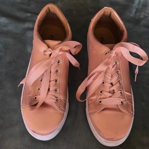 Satin Baby Pink Shoes With Bow Tie Laces